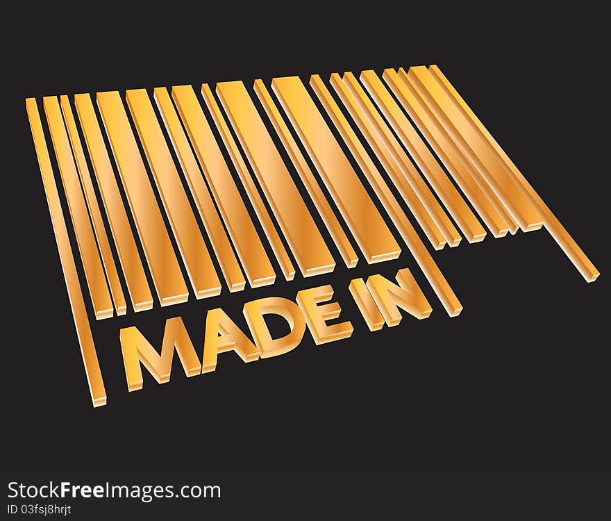 Abstract golden 3D barcode with inscription MADE IN. Business concept illustration. Abstract golden 3D barcode with inscription MADE IN. Business concept illustration.