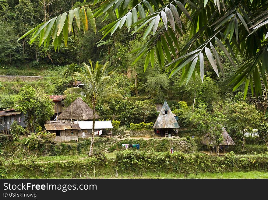 Traditional village surrounded by rice fields registered at the Unesco world heritage, in Luzon Island, Philippines