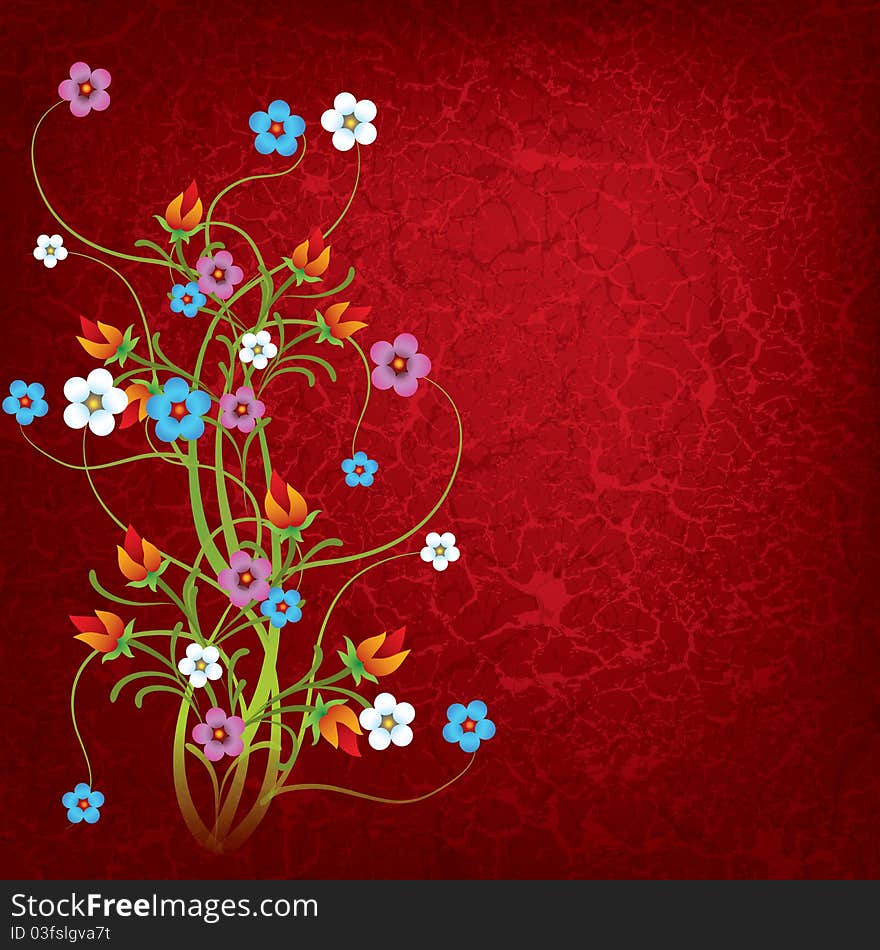 Abstract grunge illustration with flowers