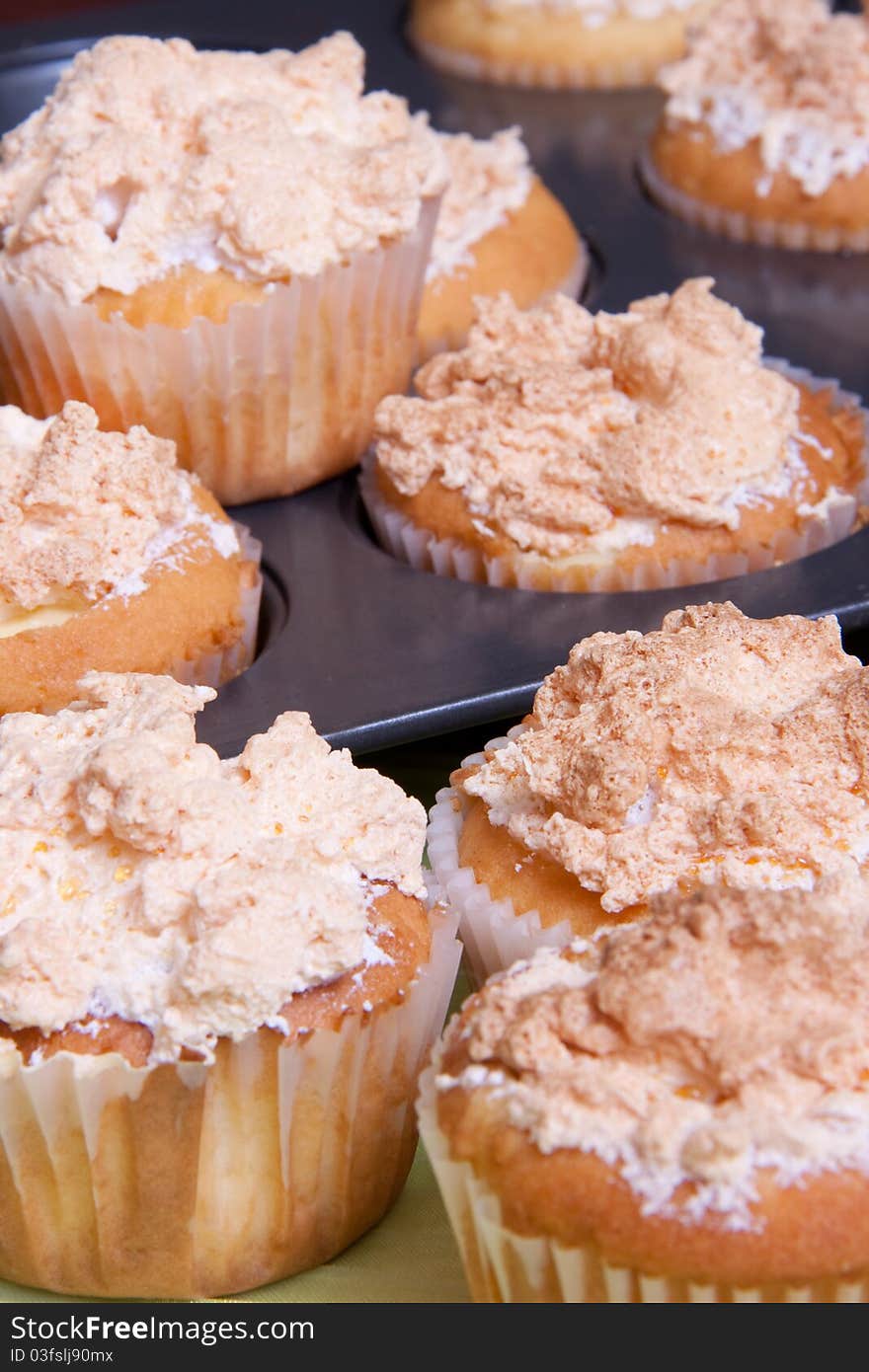 Mouth watering Meringue Cupcakes in a pan. Mouth watering Meringue Cupcakes in a pan