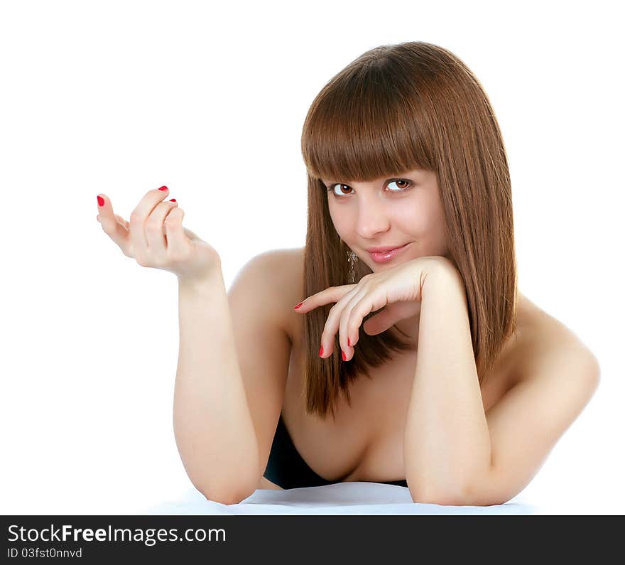 Closeup portrait of a happy young woman smiling isolated on white background