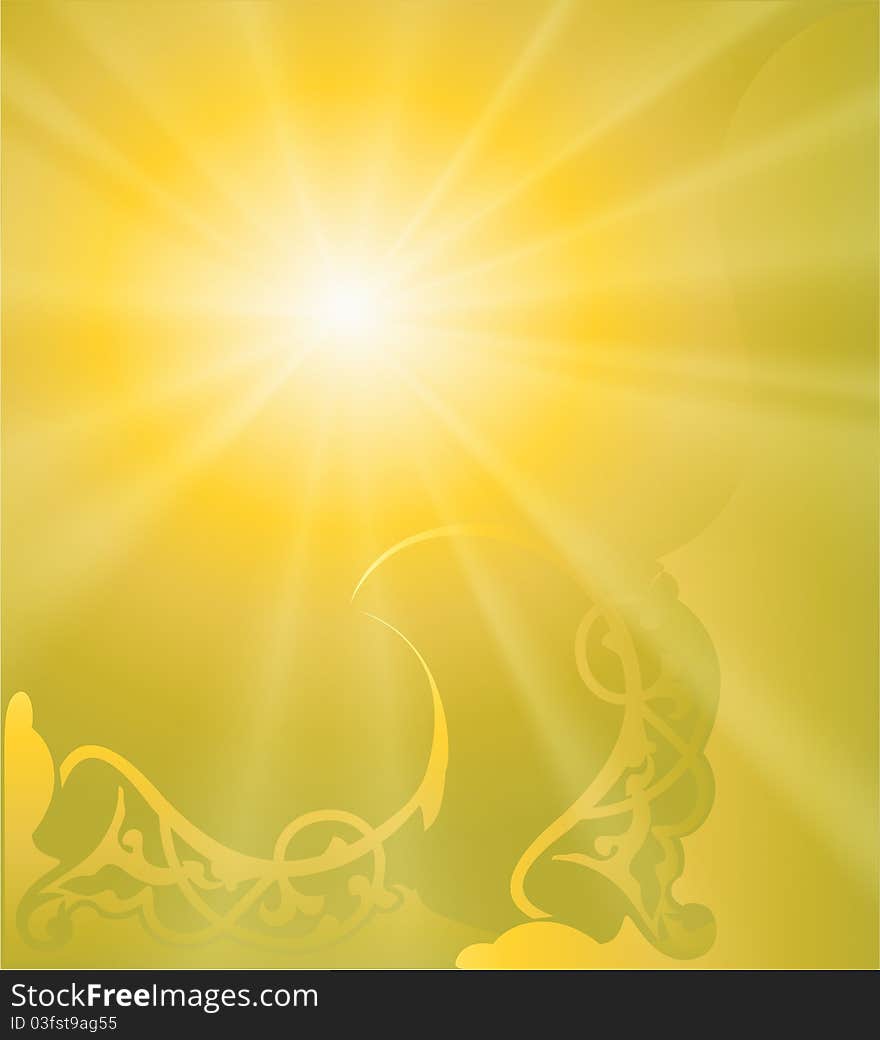 Golden rays of the sun with golden designs. Golden rays of the sun with golden designs