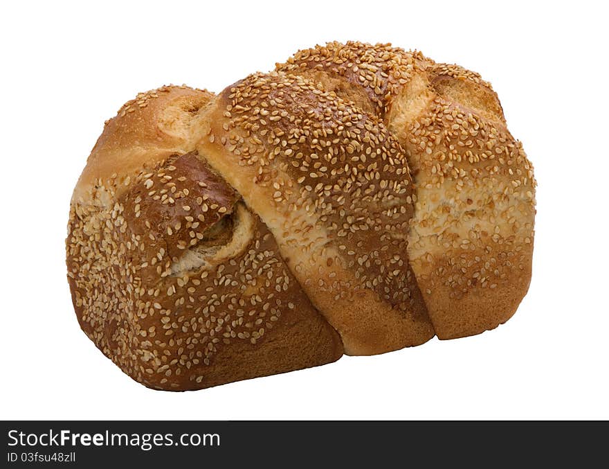 Loaf of fresh wheat bread with sesame, isolated on white background. Loaf of fresh wheat bread with sesame, isolated on white background.