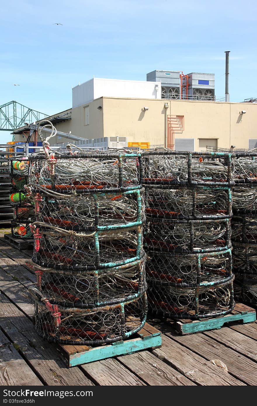 Crab nets stacked, port of Astoria OR.