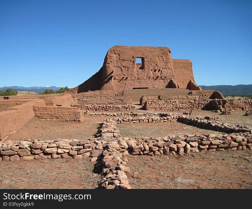 Ruins of Historic Adobe Mission on the Pecos Trail in New Mexico. Ruins of Historic Adobe Mission on the Pecos Trail in New Mexico