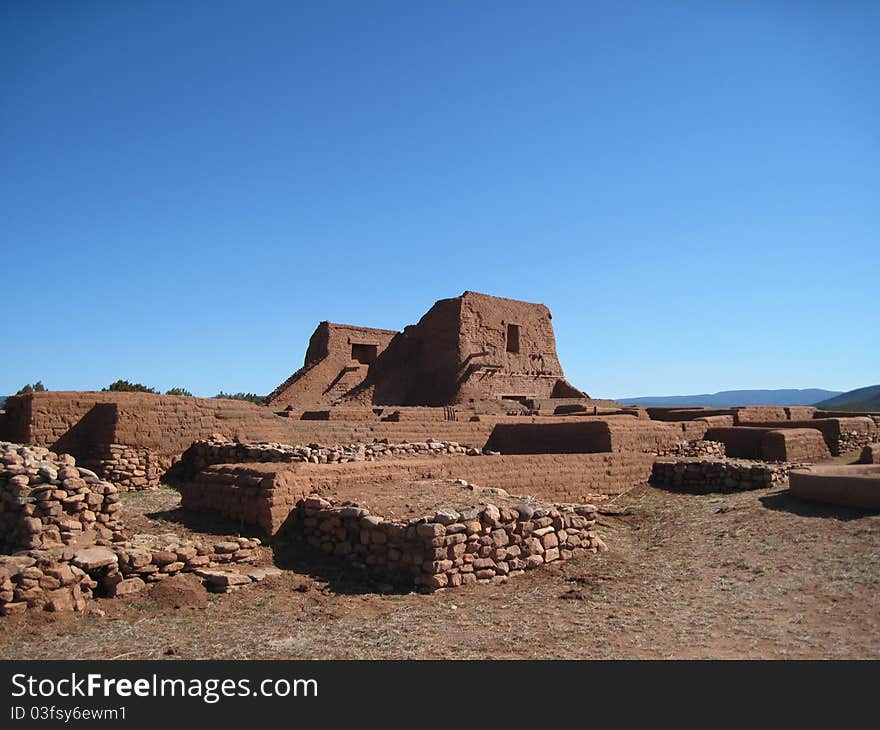 Ruins of Historic Adobe Mission on the Pecos Trail in New Mexico. Ruins of Historic Adobe Mission on the Pecos Trail in New Mexico