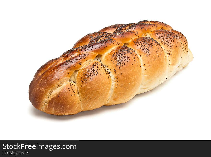 Poppy Seeded Plait from low perspective isolated on white.