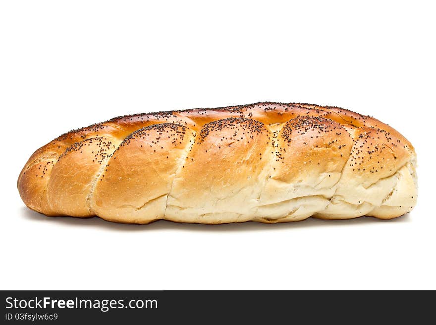 Poppy Seeded Plait from low perspective isolated on white.