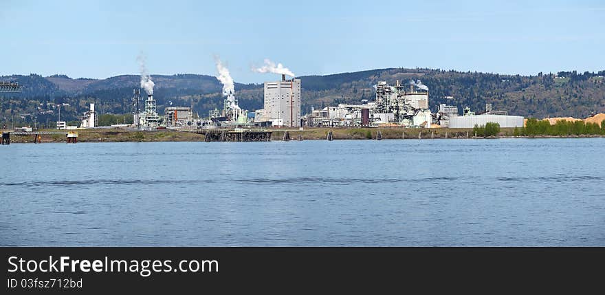 A panorama of a lumber processing plant in Longview WA. A panorama of a lumber processing plant in Longview WA.