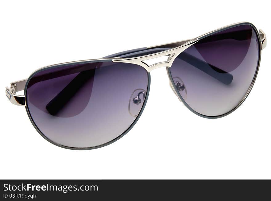 Isolated  violet sunglasses in the gray frame