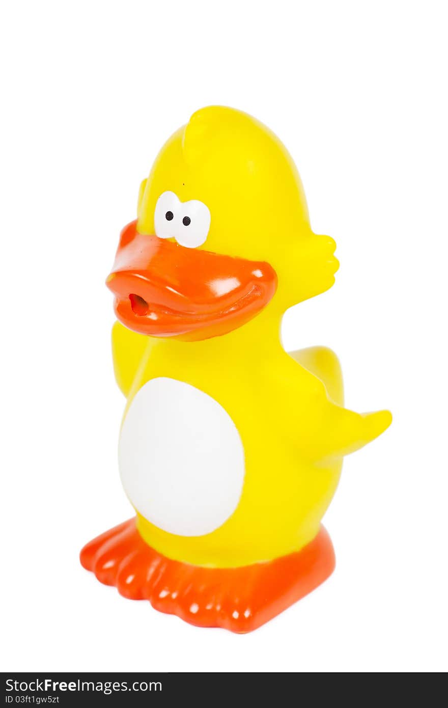 Yellow rubber duck isolated over white background