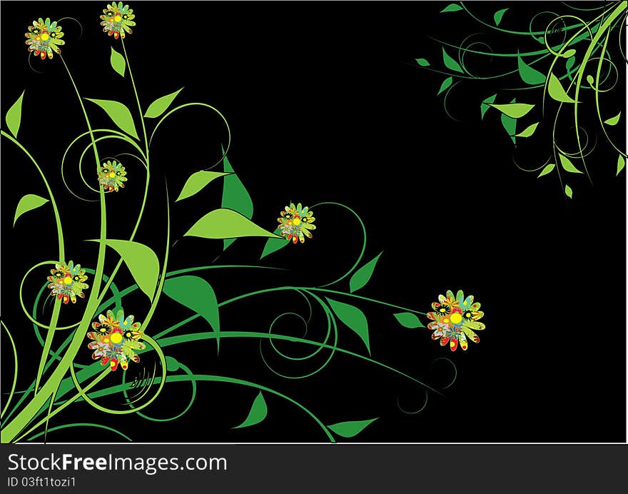 Full color flowers and green leaf decorative design