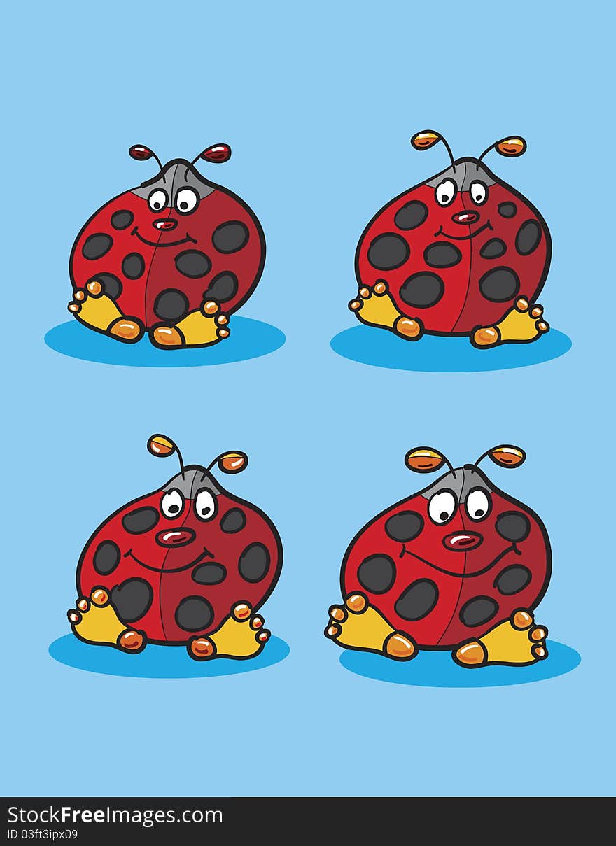 Lady bugs drawing over blue background, abstract vector art illustration