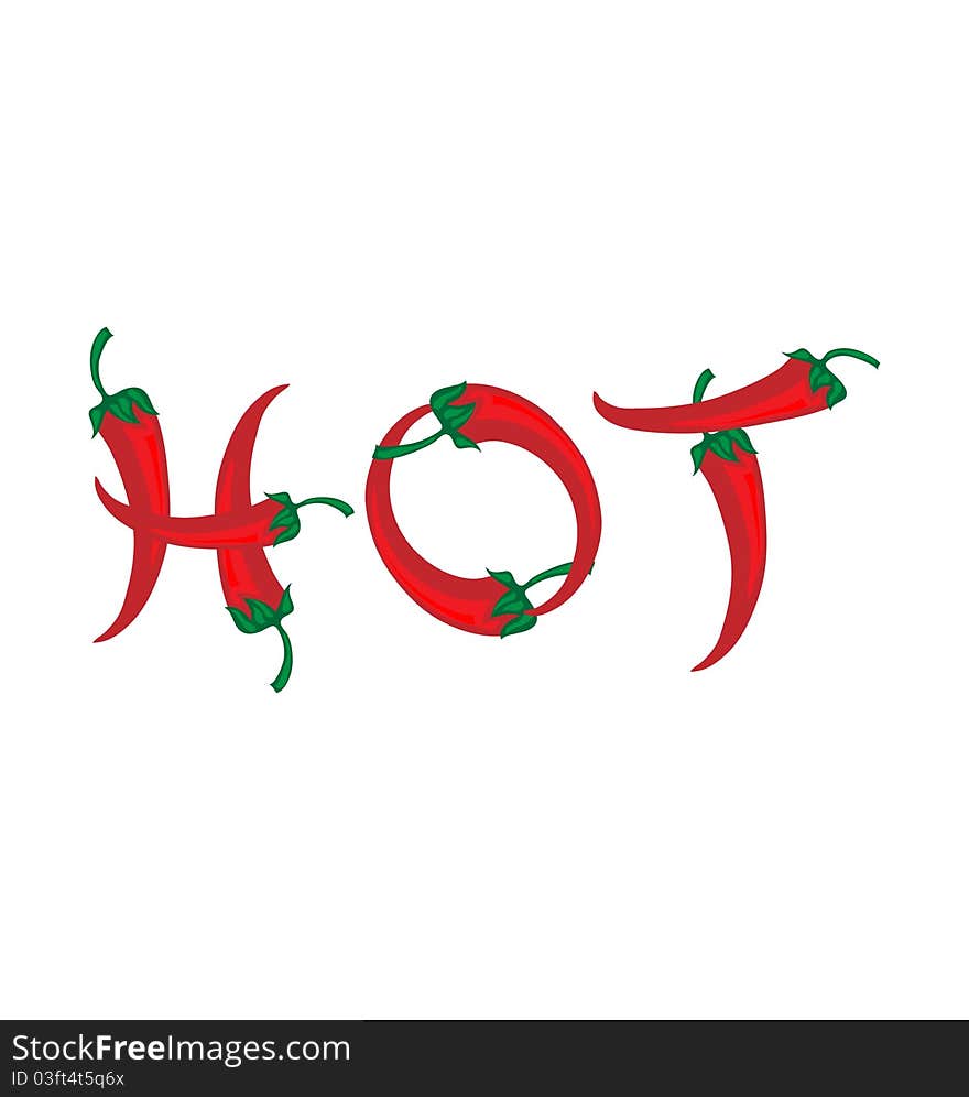 Word hot written with chili pepper. Word hot written with chili pepper