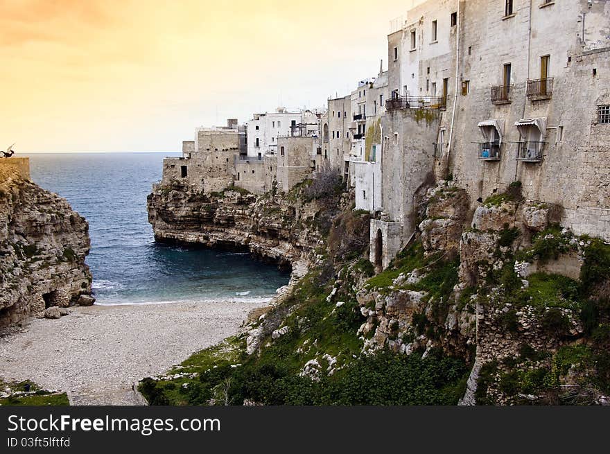 View of a cove in the village of Polignano a Mare, a village in Southern Italy, Apulia.