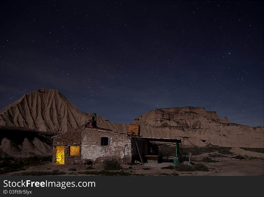 Desert of Bardenas at night. Desert of Bardenas at night.