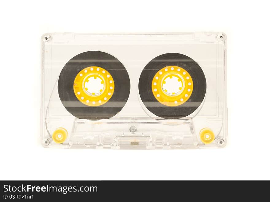 Old audio cassette, isolated on white. Old audio cassette, isolated on white