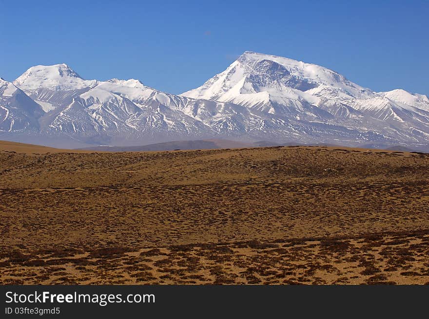 Landscape of snow-capped mountains