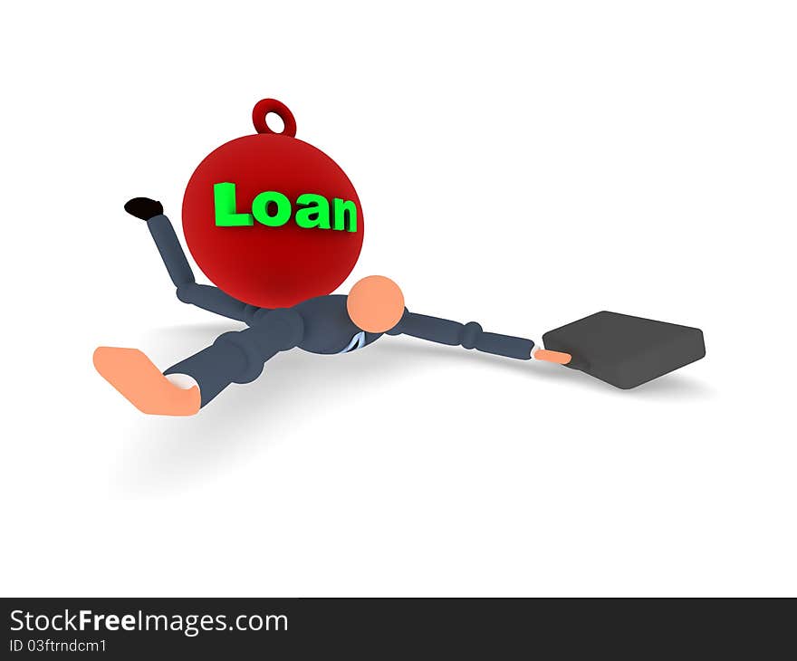 3d businessman feeling the weight of his loan. 3d businessman feeling the weight of his loan