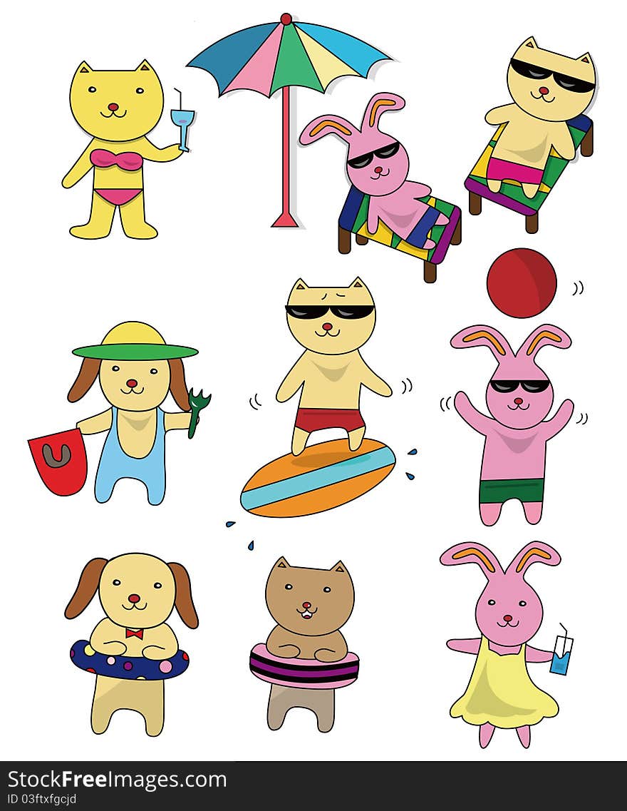 Summer animal set icon