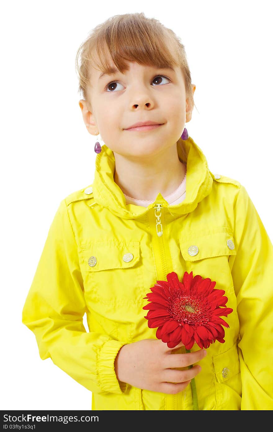 Little Girl Holding Red Flower