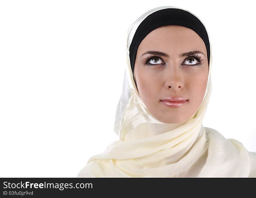 Beautiful  Muslim woman looking up