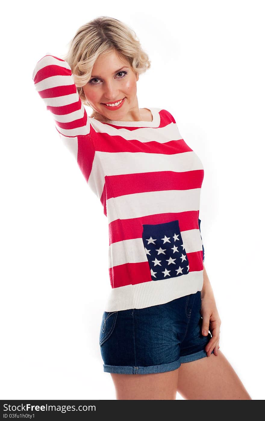 Young woman wearing the patriotic colors clothes