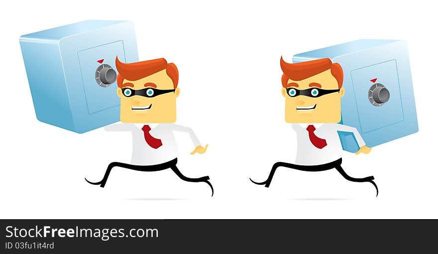 Running businessman with safe box on their arms. Running businessman with safe box on their arms