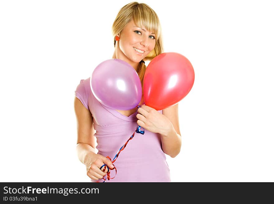 Closeup of woman with balloons