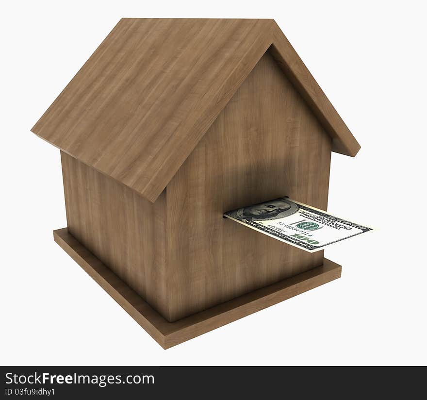 A Small Wooden House Stands On The Banknotes Of Th