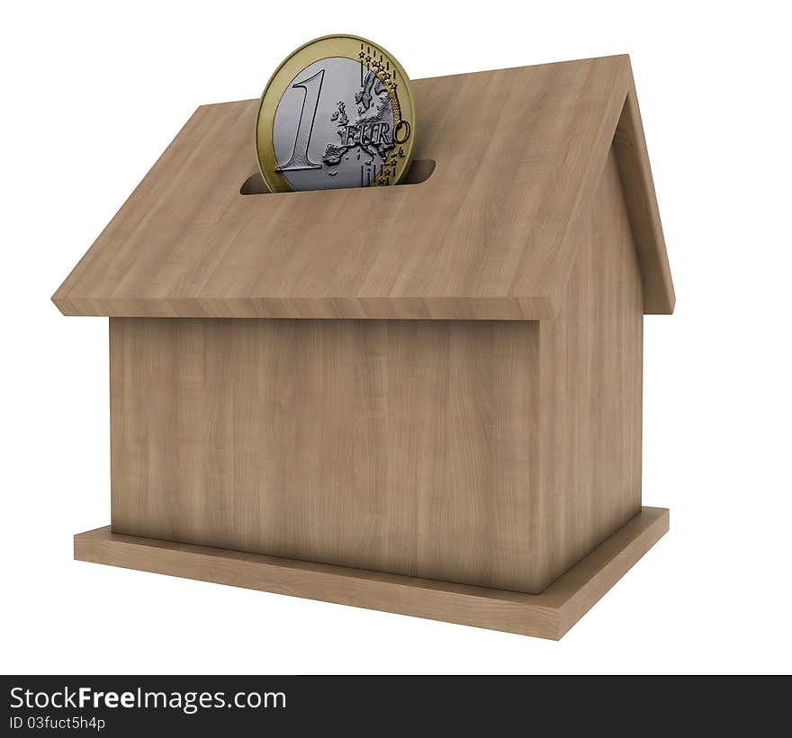 Wood house coin. 3d rendering