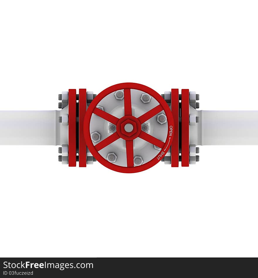 Valve with handwheel top view. 3d rendering