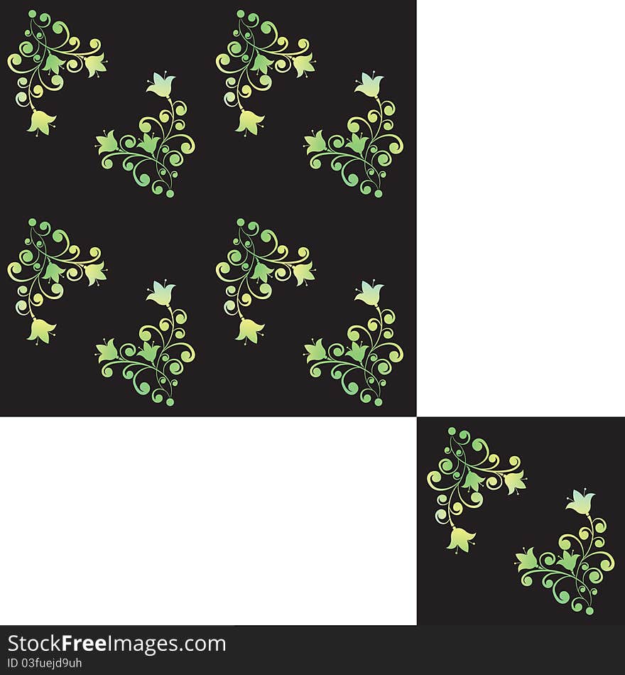 Seamless black pattern with flowers