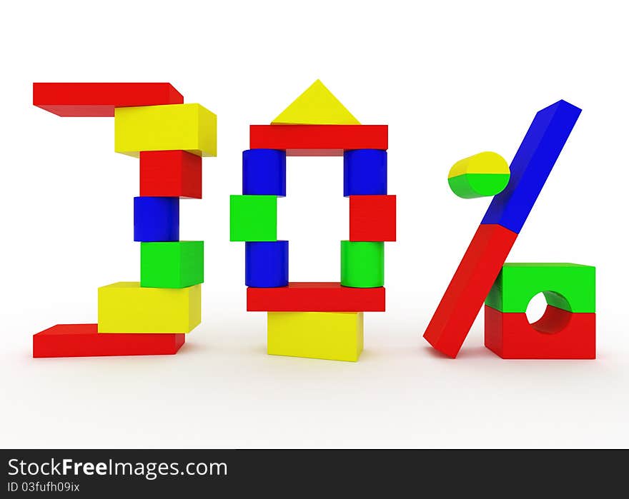 Figures Thirty percent, constructed from children's toy wooden blocks