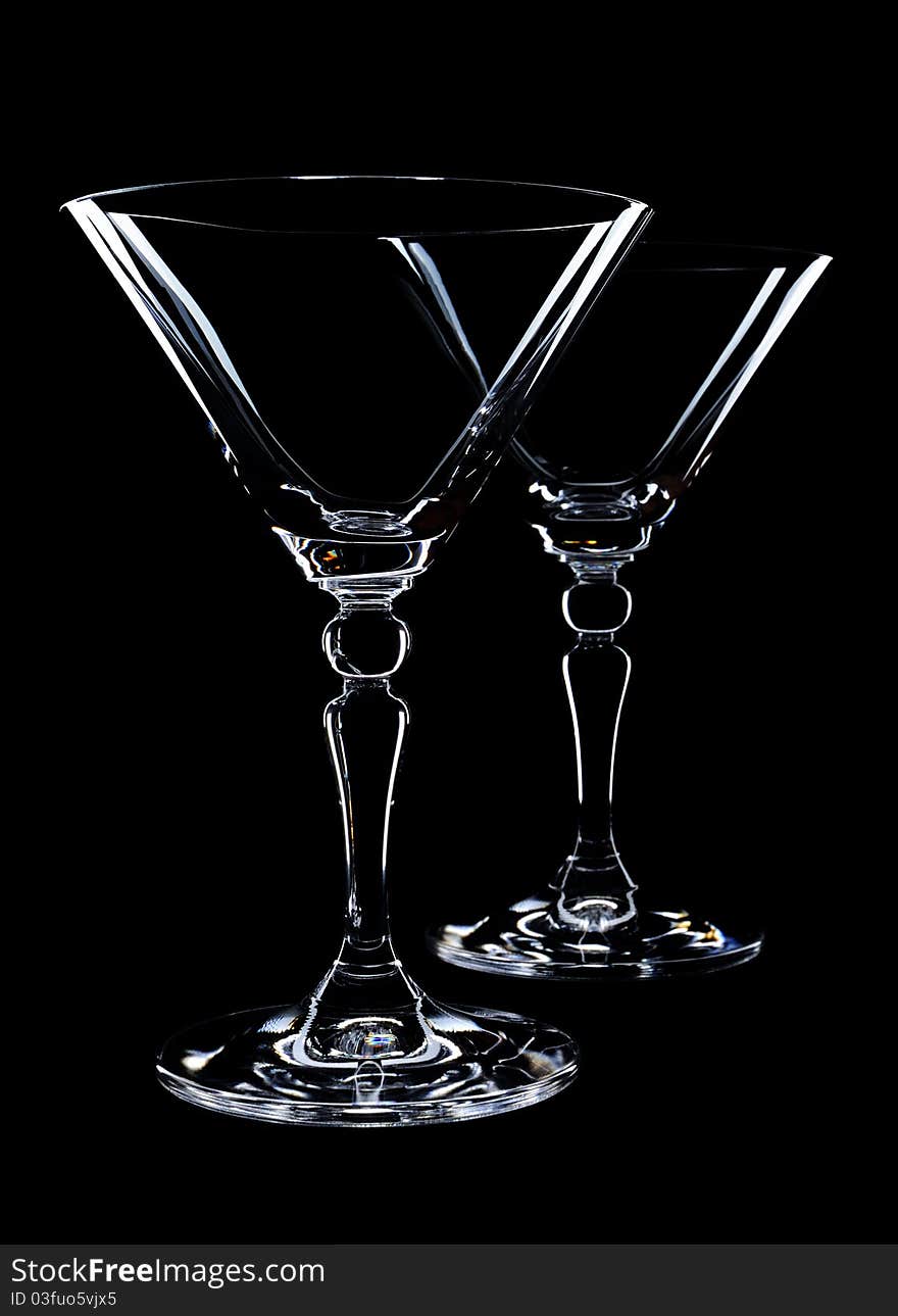 Two empty martini glasses