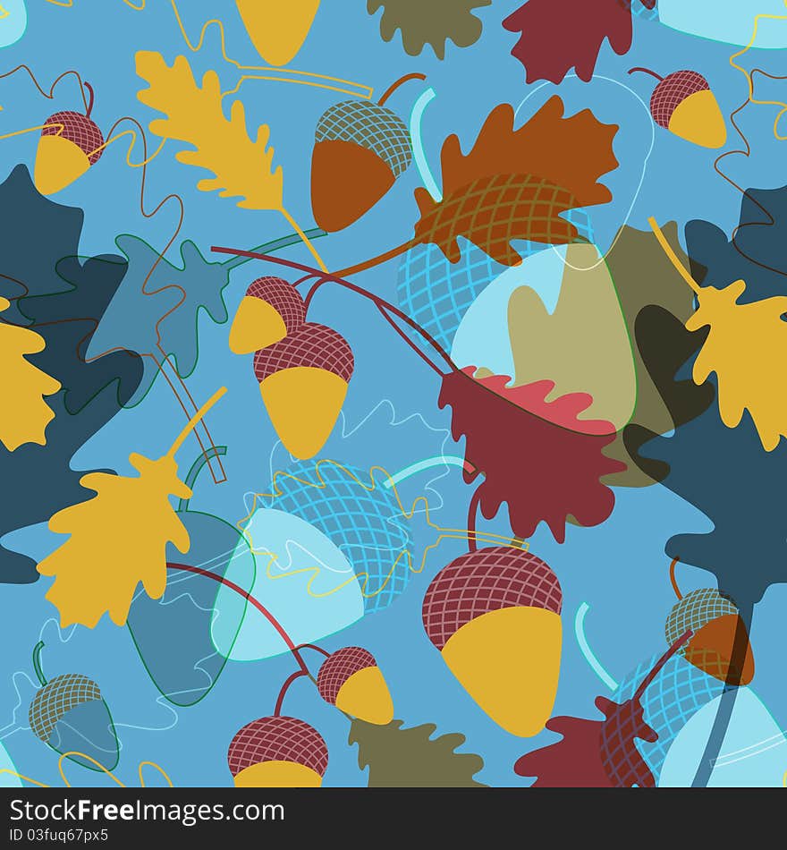 Seamless vector texture with leafs and acorns. Seamless vector texture with leafs and acorns