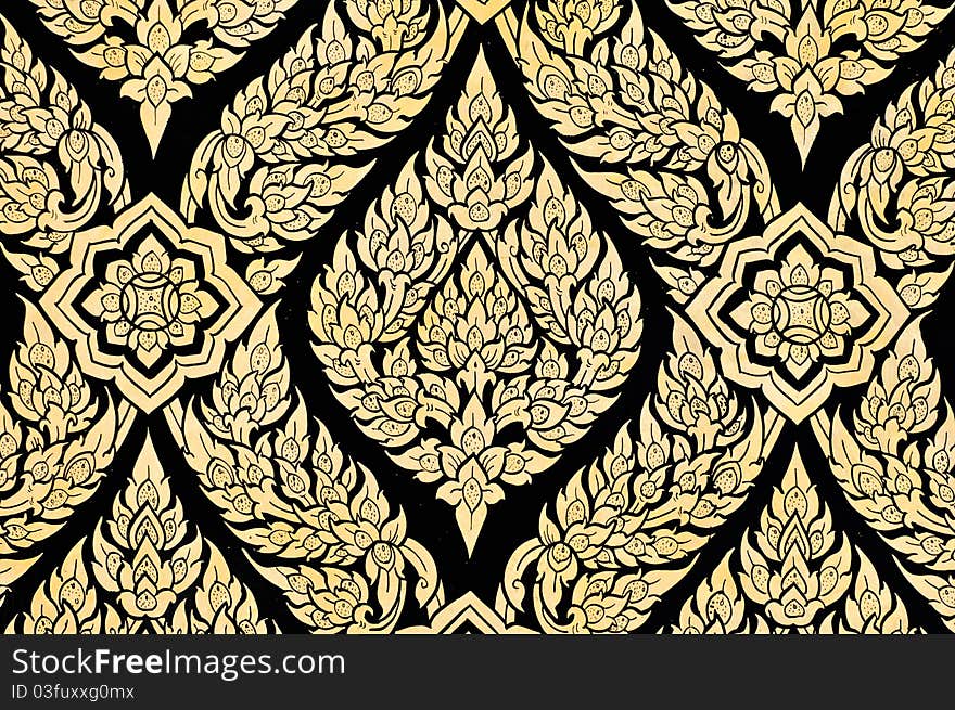 Old Thai design using gold on black adhesive from trees. Old Thai design using gold on black adhesive from trees