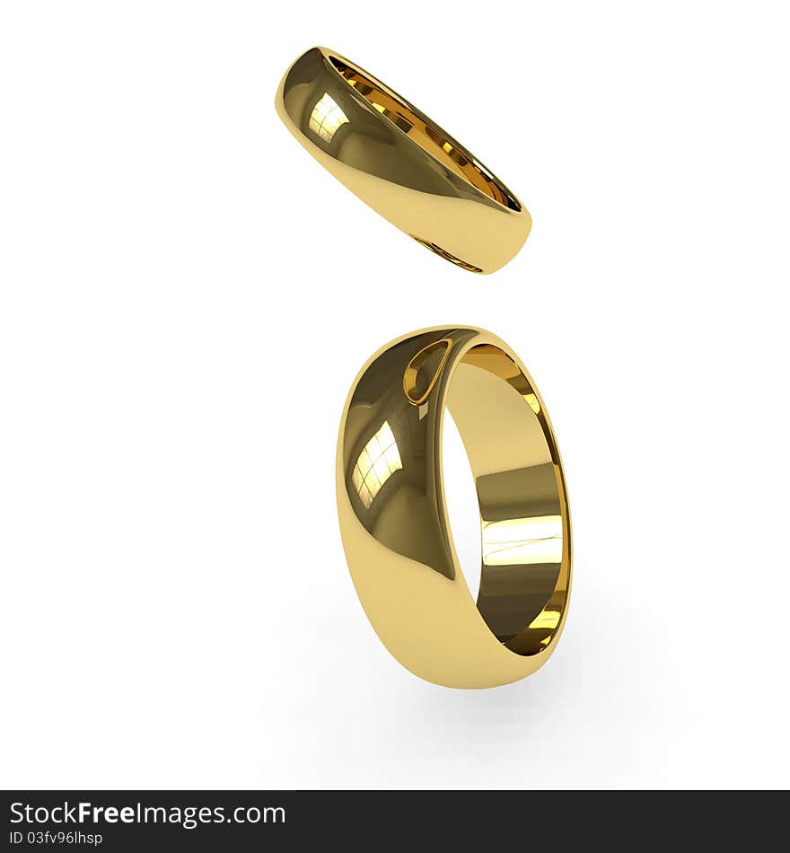 Two wedding rings on a white background. Two wedding rings on a white background