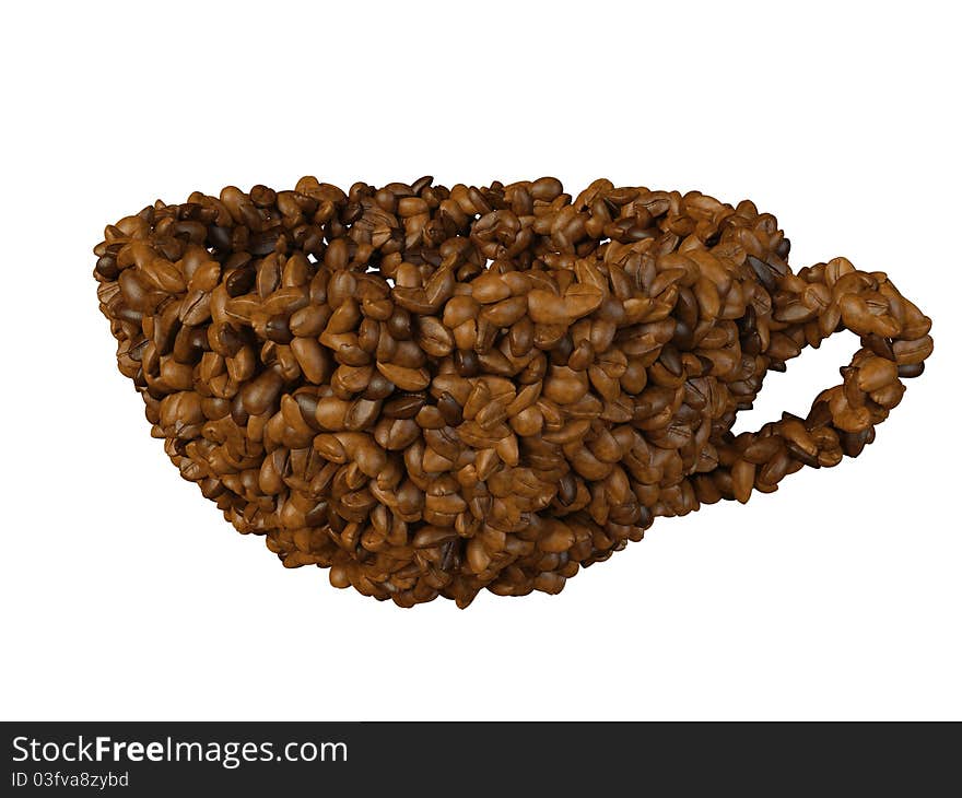 Cup of coffee made of beans, isolated on white background.