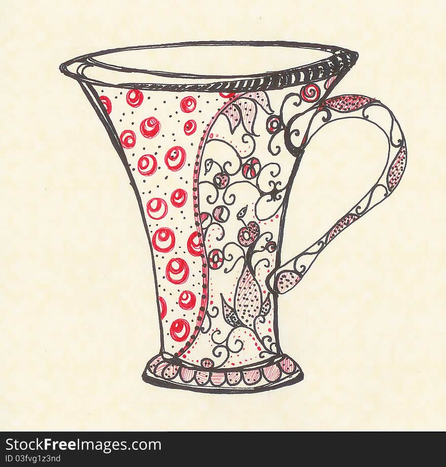 Mug with painted ornaments on it