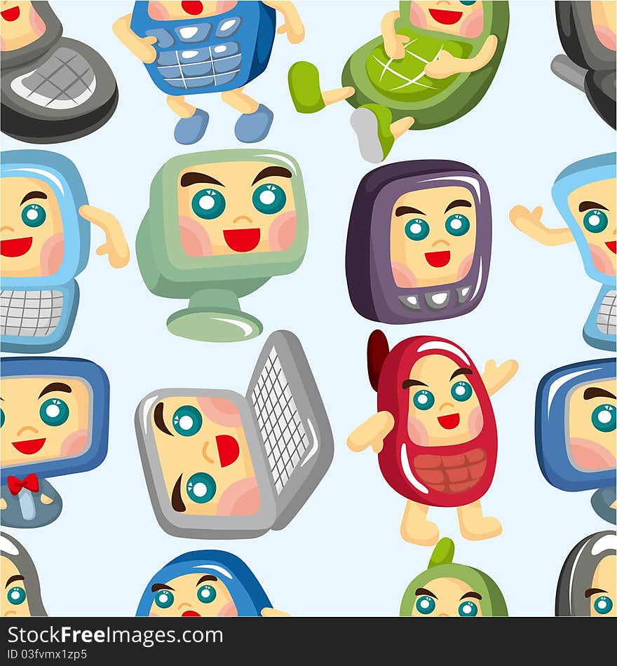 Cartoon computer and phone set seamless pattern