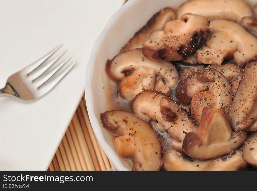 Freshly prepared mushroom dish