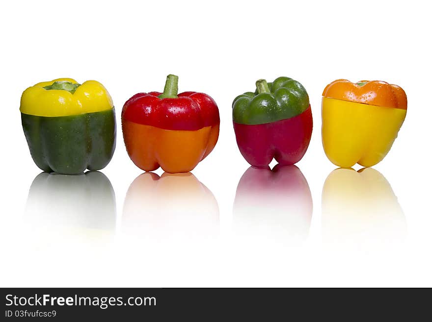 Multi colored Bell Peppers isolated on white background