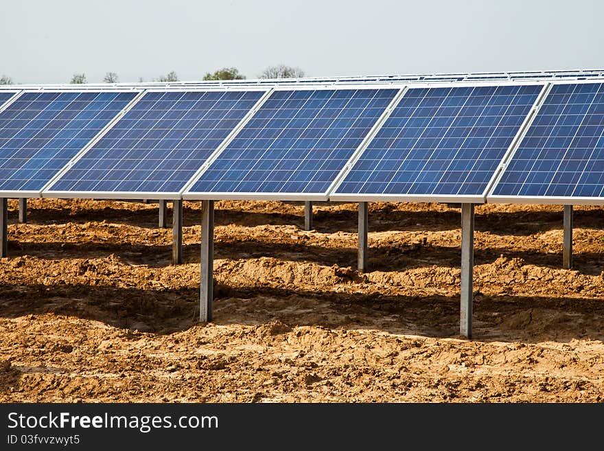 Works in progress in a solar panel plant,