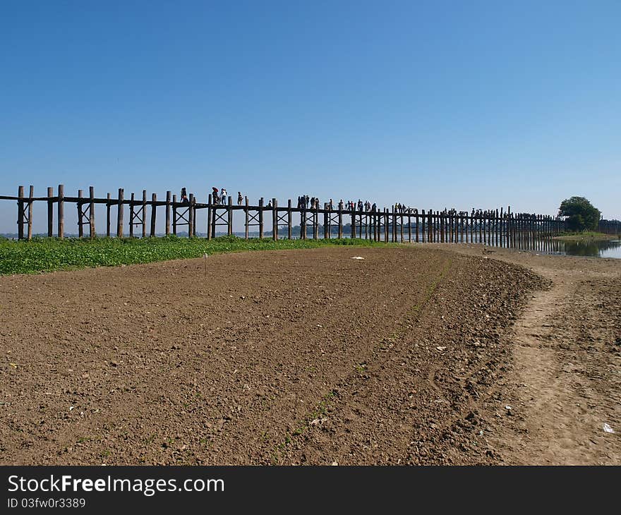 U Bein Bridge in dry season Myanmar