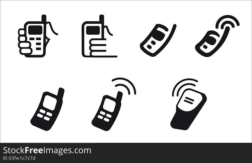 Different icons with mobile phones and hands. Different icons with mobile phones and hands