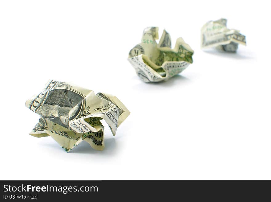 Crumpled dollar notes on a white background. Crumpled dollar notes on a white background