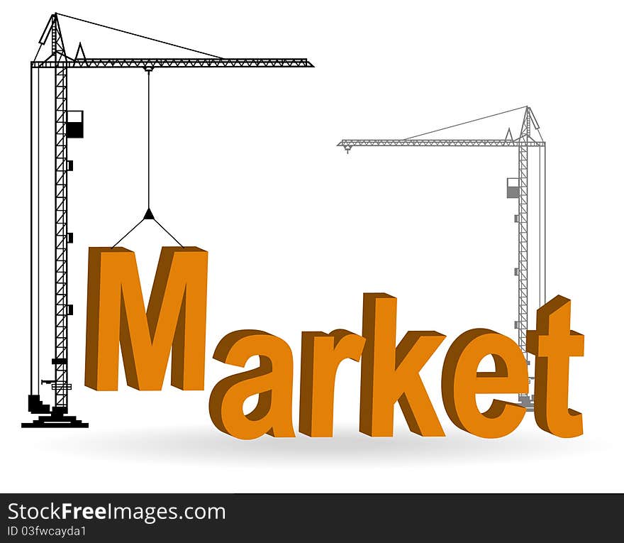 Silhouette of the crane on construction of a word Market. Silhouette of the crane on construction of a word Market