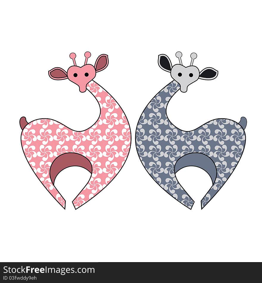 Stylized Giraffes icons pink and blue with pretty pattern (stuffed toy)