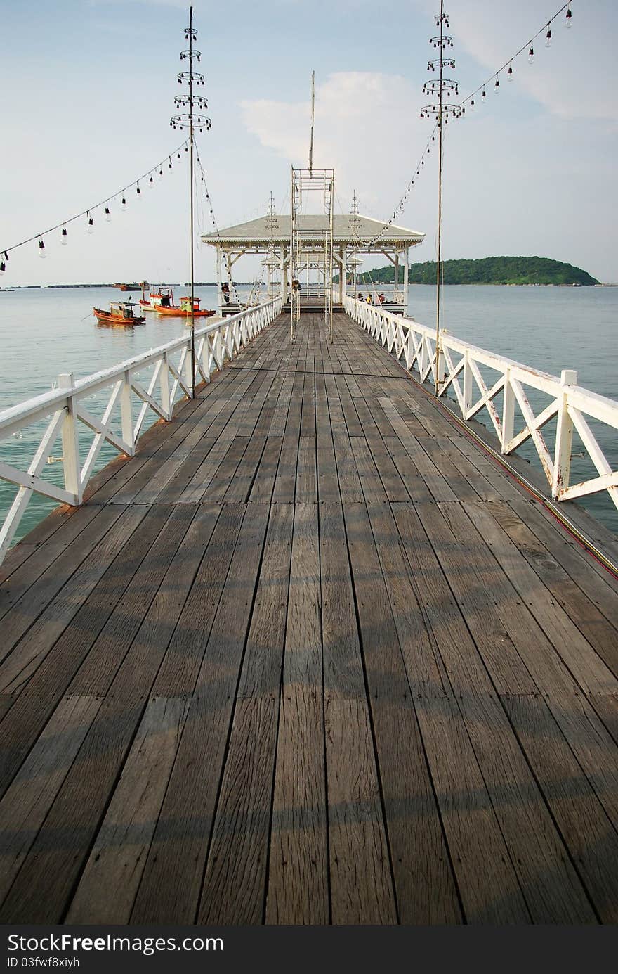 100 years wooden  bridge at Chonburee Thailand. This 100 years bridge was contributed by King Chulalongkorn.